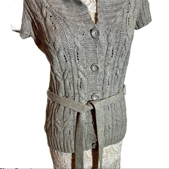L.O.G.G by H&M short sleeve cardigan gray Cable Knit Cotton Wool Blend size L - Picture 3 of 11